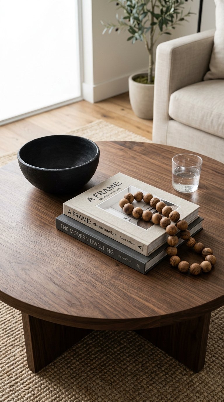 16 Genius Minimalist Living Room Ideas You Need to Try 17 Minimalist coffee table with props 202608120117 living room