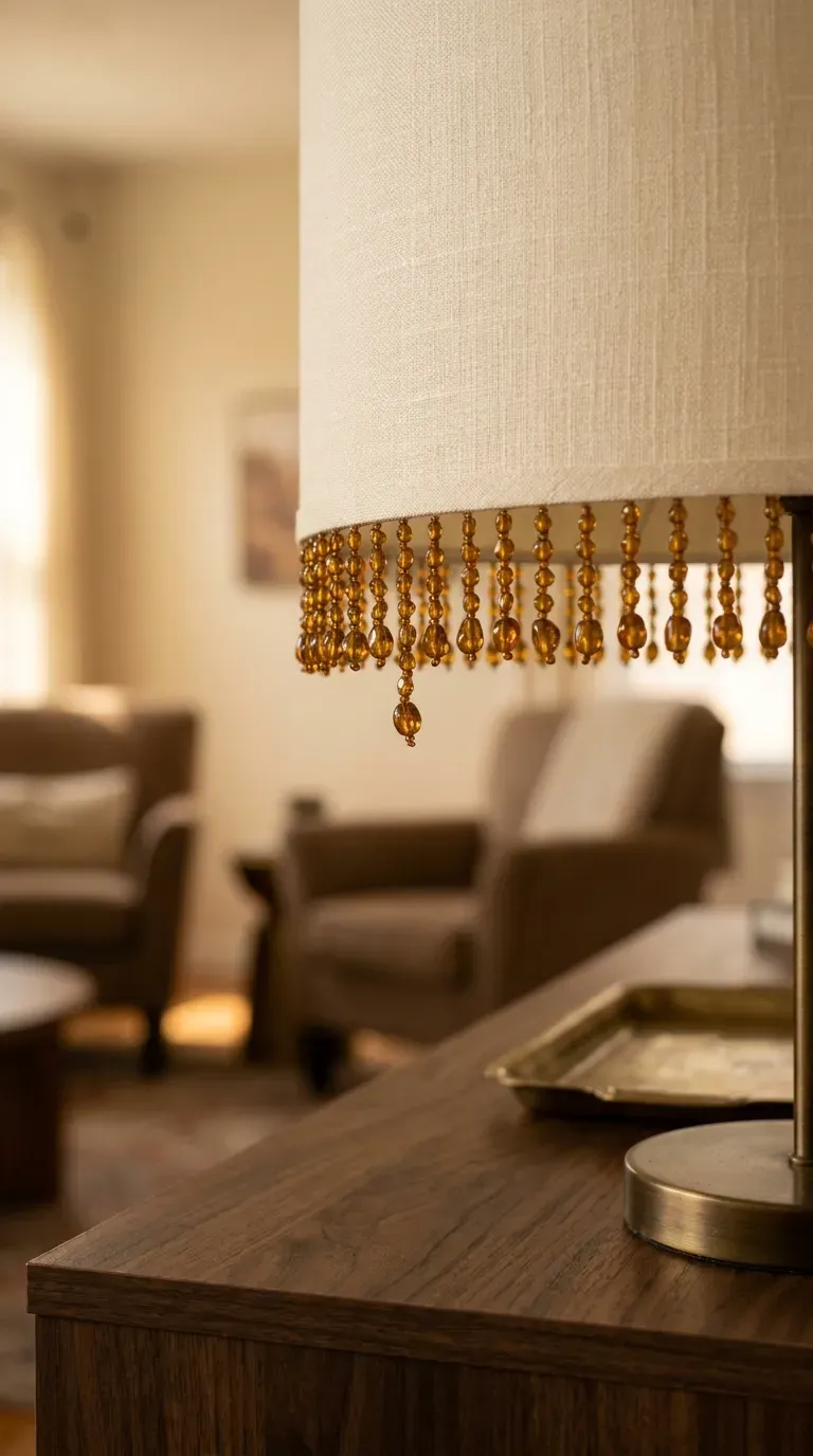 11 Creative DIY Lampshades That Look Store-Bought 8 lampshade with glass beaded fringe trim hanging along the bottom edge