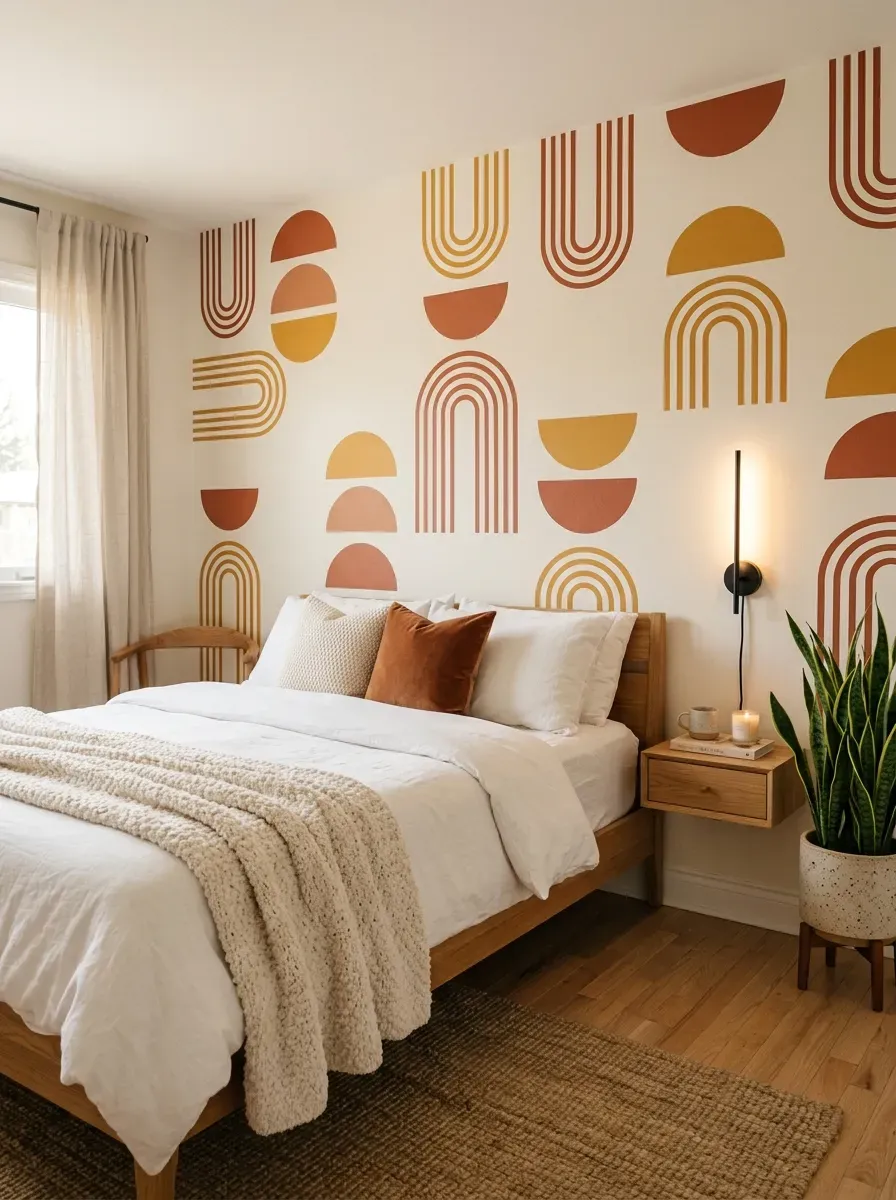 15 Genius Cricut Summer Projects You Need to Try 9 Bedroom wall decorated with custom terracotta geometric vinyl decals
