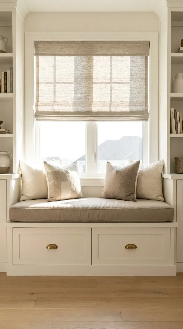 custom white built in window daybed with large storage drawers beneath