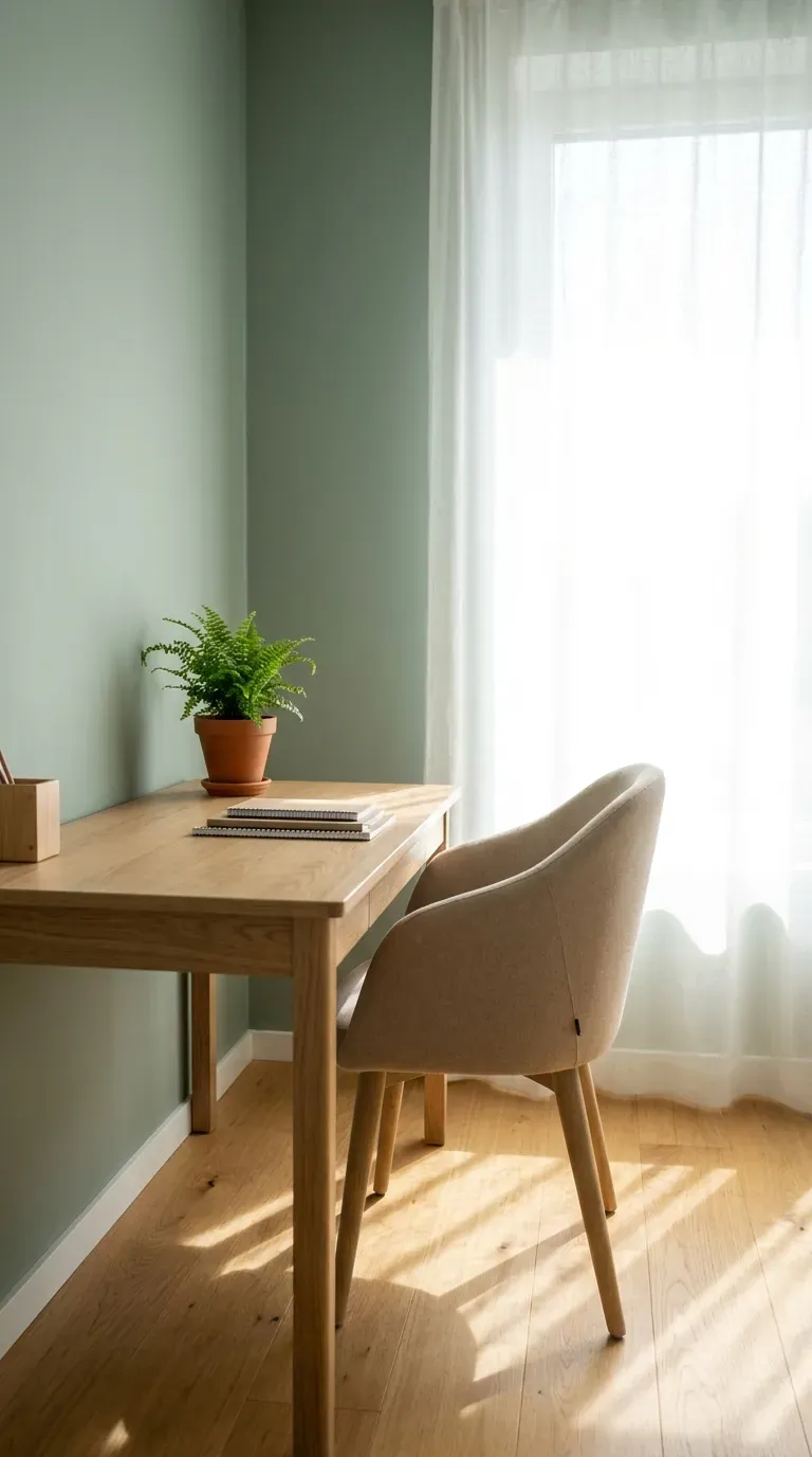 13 Genius Homeschool Room Ideas You Will Want to Copy ASAP 14 peaceful homeschool room painted in muted sage green with desks set near bright windows