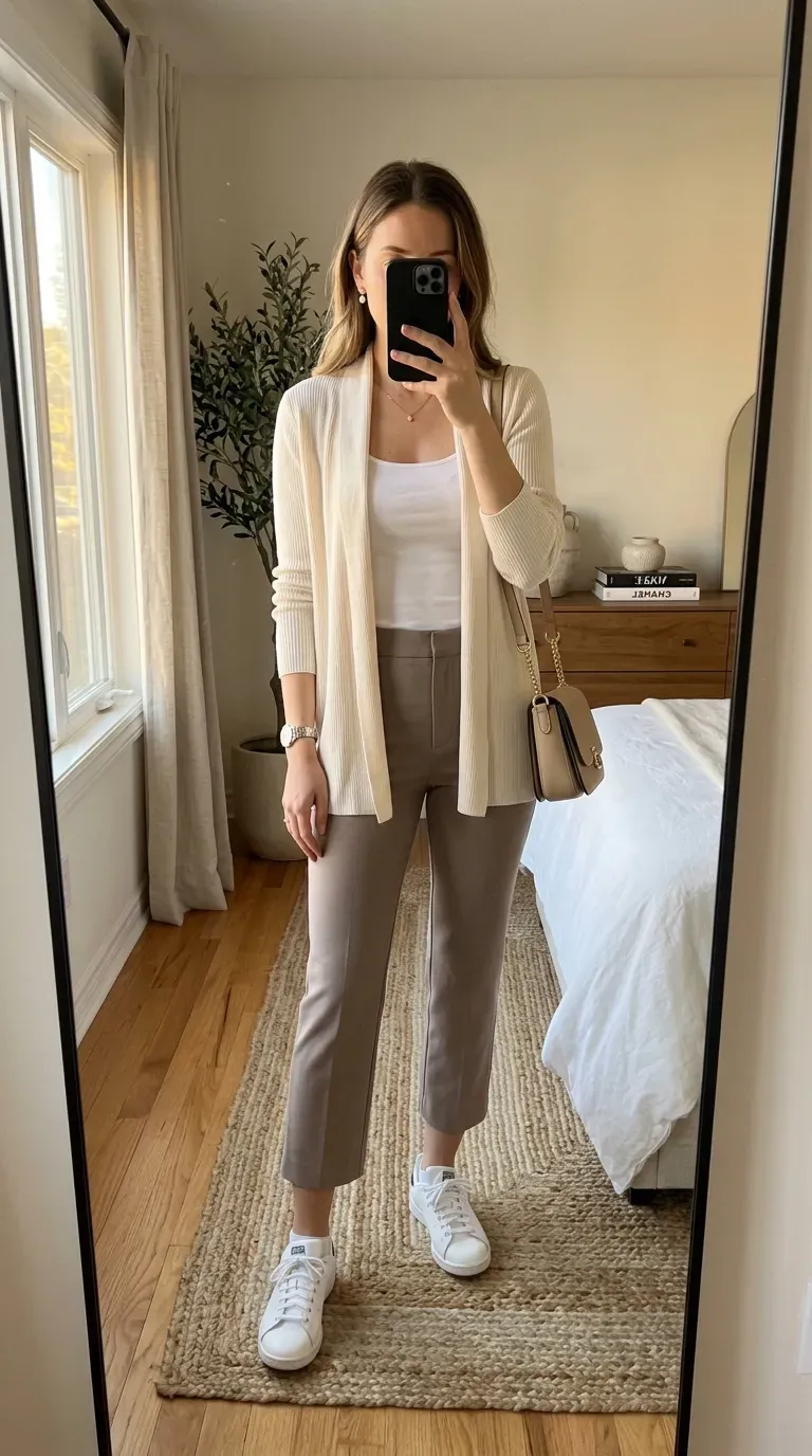 Capri Pants Outfit Ideas: 15 Chic Looks You'll Want to Wear All Season 10 Woman wearing a lightweight cardigan with cropped capri pants for a comfortable layered outfit.