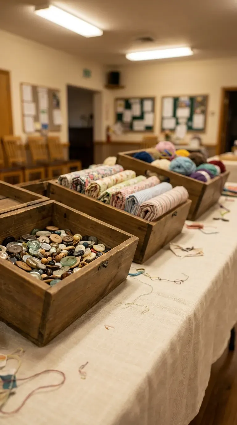13 Craft Outing Ideas Every Maker Will Love 7 assorted craft supplies organized in bins for a community swap event