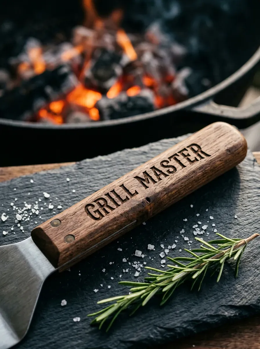 15 Genius Cricut Summer Projects You Need to Try 10 Close-up of wooden BBQ spatula handle with custom engraving