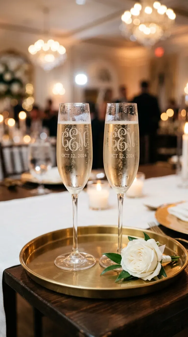 11 Gorgeous Wedding Cricut Projects You'll Want to Copy 5 pair of crystal champagne flutes with permanent frosted monogram etching