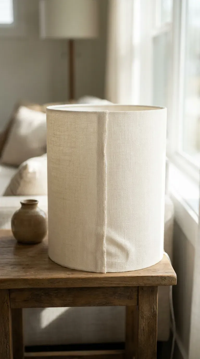 11 Creative DIY Lampshades That Look Store-Bought 2 lampshade wrapped in soft linen fabric on a wooden side table
