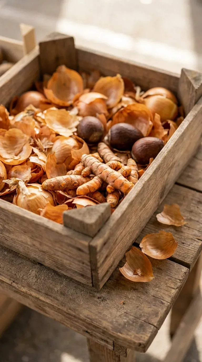 13 Craft Outing Ideas Every Maker Will Love 11 onion skins and turmeric roots displayed in a wooden crate at a market