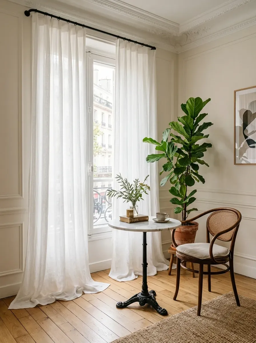 10 Must-Try Tiny Room Ideas That Look Stunning 7 Tall sheer white curtains hanging from ceiling to floor