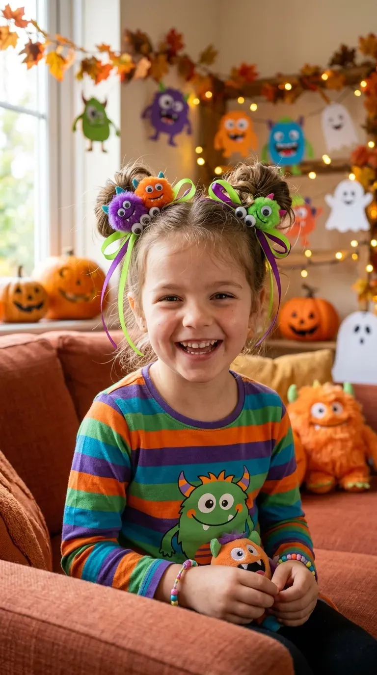 Halloween Hairstyles for Kids: 10 Cute and Spooky Ideas 10 Girl wearing loose waves with a whimsical Halloween flower crown and seasonal hair accessories.