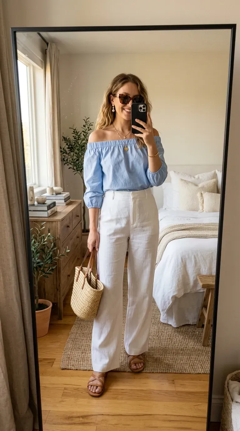 Linen Pants Outfit Ideas: 15 Effortlessly Chic Looks You'll Love to Wear 13 Woman wearing a lightweight cardigan with cream linen pants for a cozy transitional outfit.