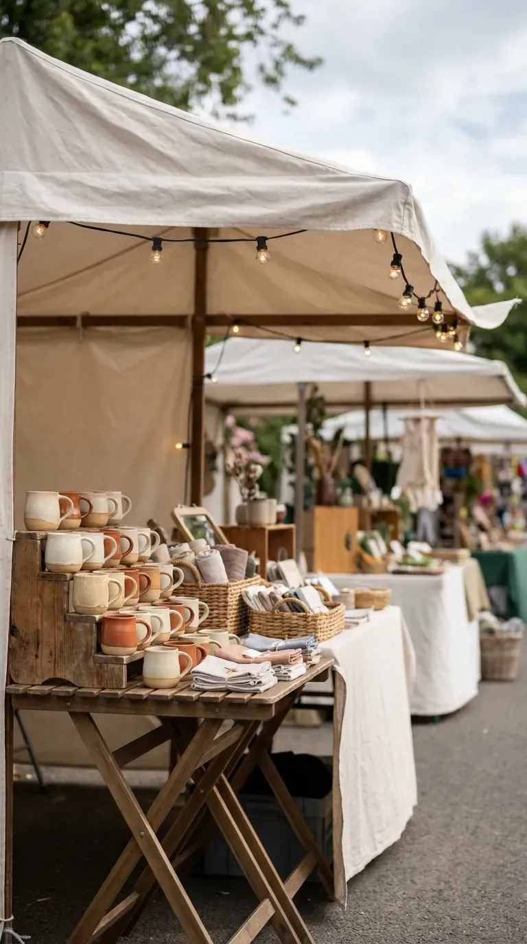 13 Craft Outing Ideas Every Maker Will Love 3 outdoor craft market stall displaying handmade goods on a wooden table