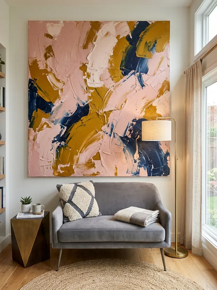 10 Must-Try Tiny Room Ideas That Look Stunning 10 Massive colorful abstract canvas painting in a tiny living room