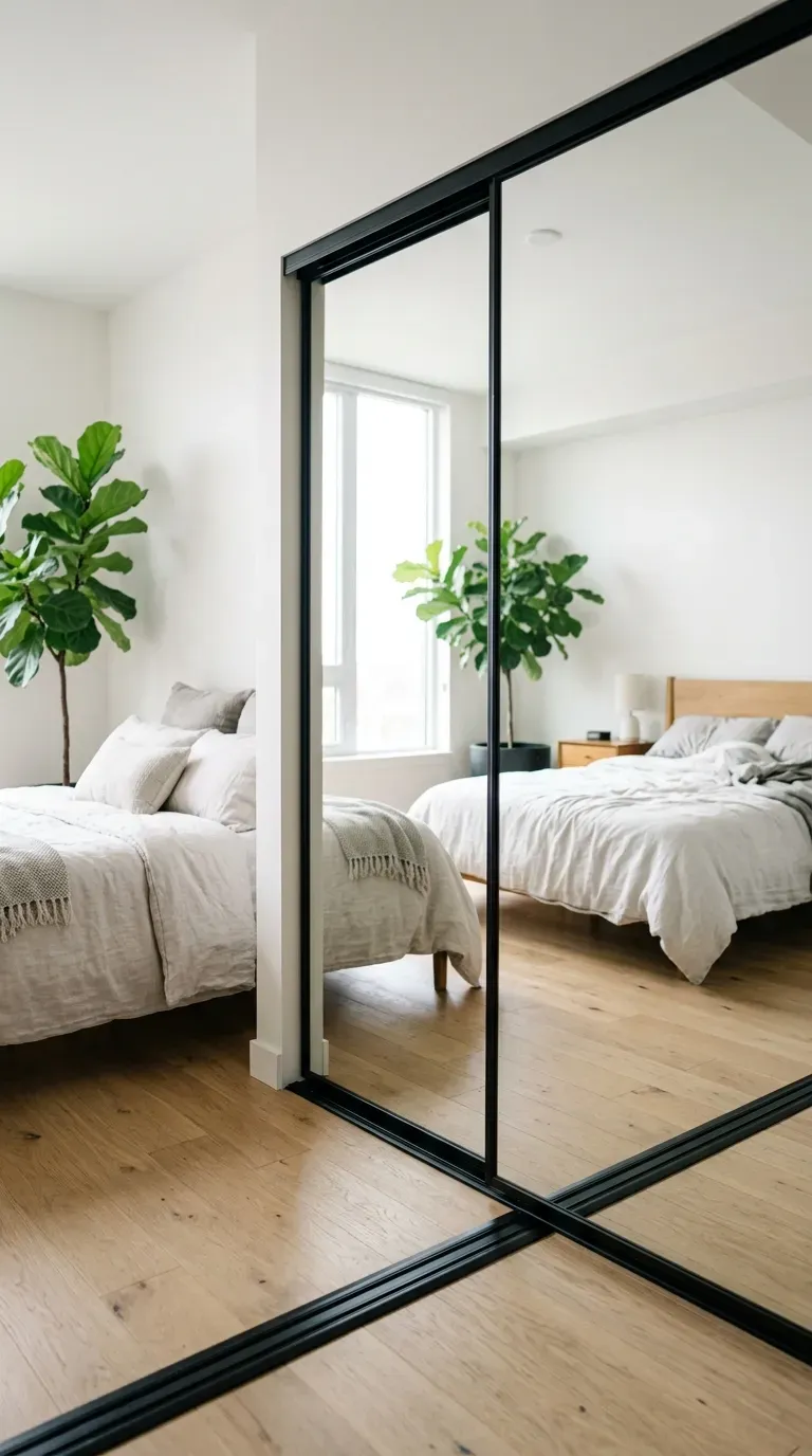 12 Genius One Bedroom Apartment Ideas That Maximize Space 7 floor to ceiling mirrored sliding closet doors reflecting a bright small bedroom