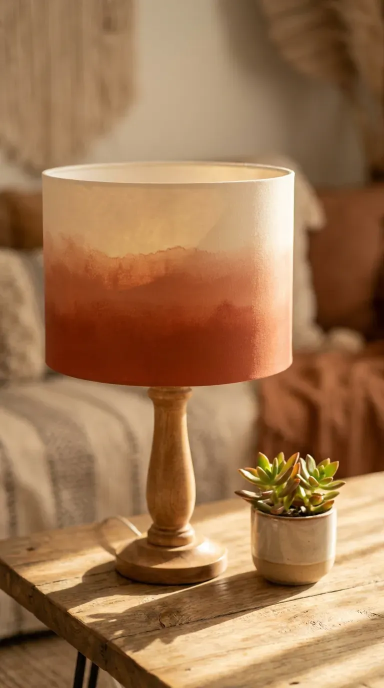 11 Creative DIY Lampshades That Look Store-Bought 4 lampshade with a blended terracotta to cream ombre paint gradient