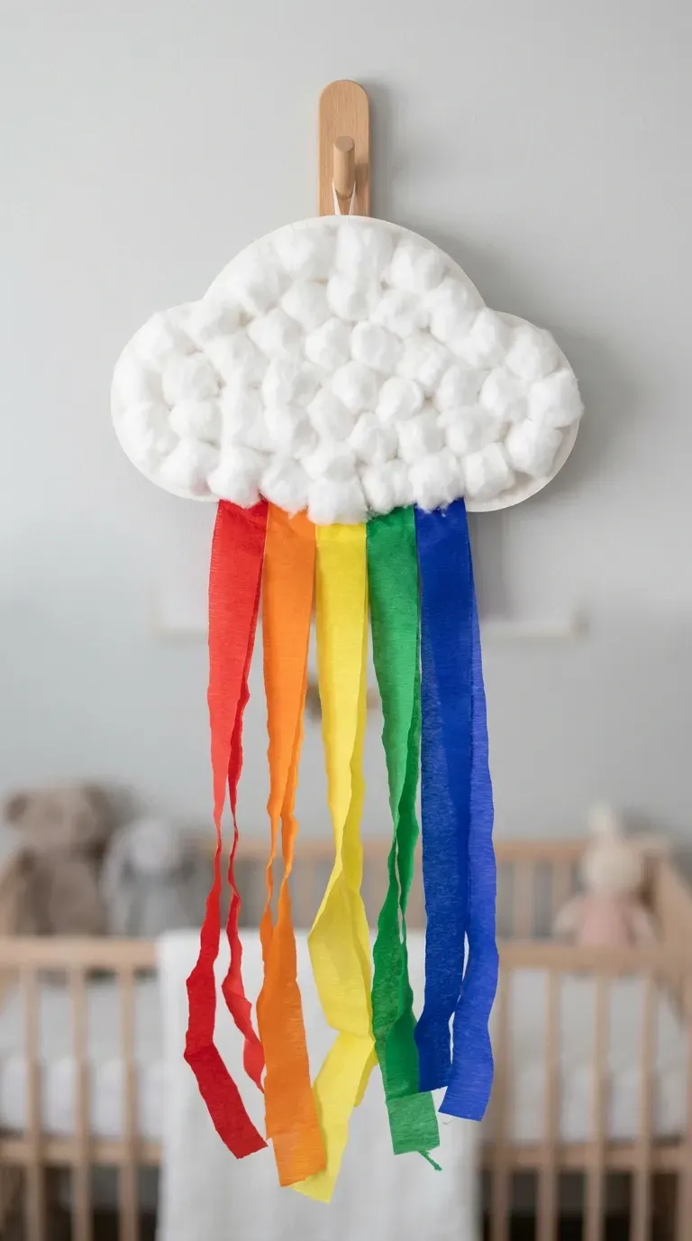 12 Cute Paper Plate Crafts That Are Super Fun and Easy 12 cute paper plate smiling cloud craft with flowing rainbow crepe paper streamers