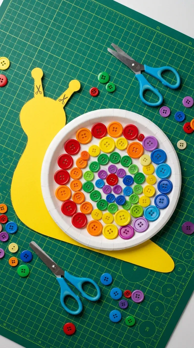 12 Cute Paper Plate Crafts That Are Super Fun and Easy 5 colorful paper plate snail craft decorated with a spiral of vibrant buttons