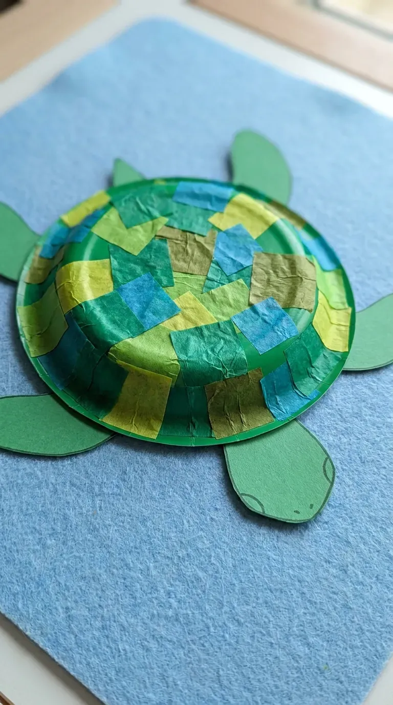 12 Cute Paper Plate Crafts That Are Super Fun and Easy 13 cute paper plate turtle craft with green crinkled tissue paper mosaic shell