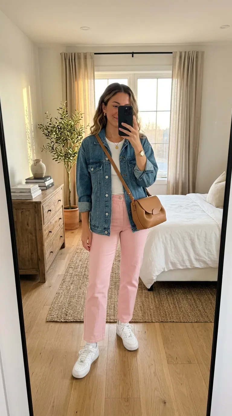 Woman wearing pink wide-leg pants with fitted tank for an effortless summer outfit.