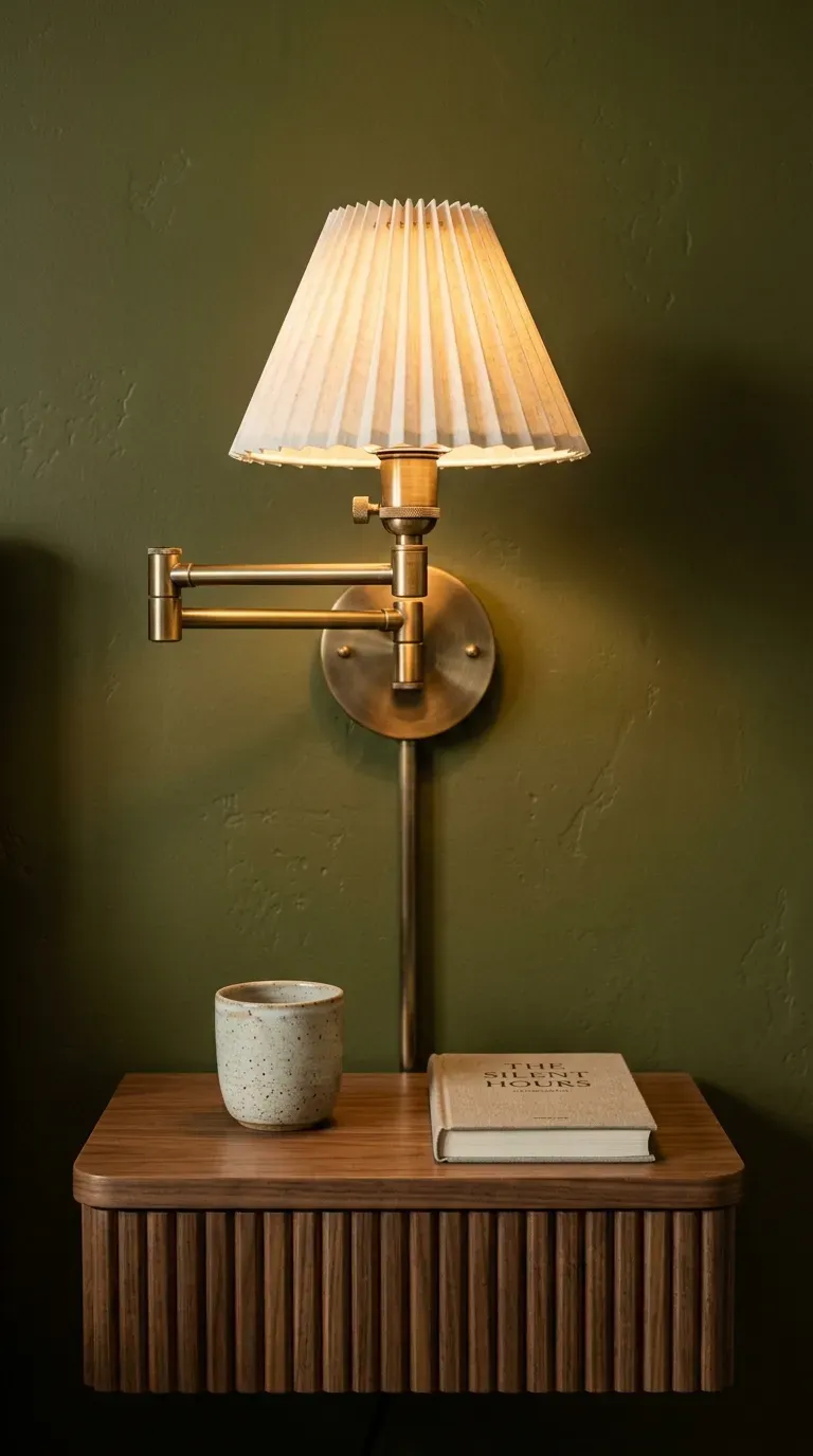 12 Genius One Bedroom Apartment Ideas That Maximize Space 9 brushed brass articulating swing arm wall sconce mounted above a small nightstand