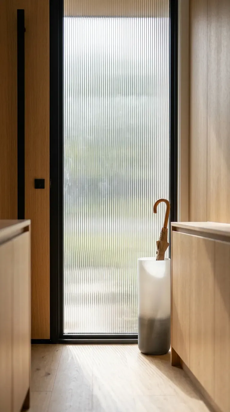 front entryway sidelight window upgraded with architectural reeded glass privacy film