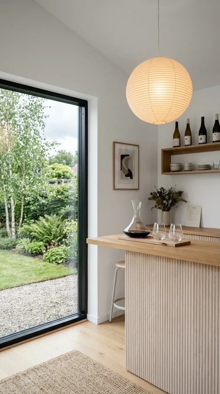 12 Aesthetic Backyard Pub Shed Ideas to Transform Your Yard 5 Clean minimalist backyard bar with blonde wood and white walls