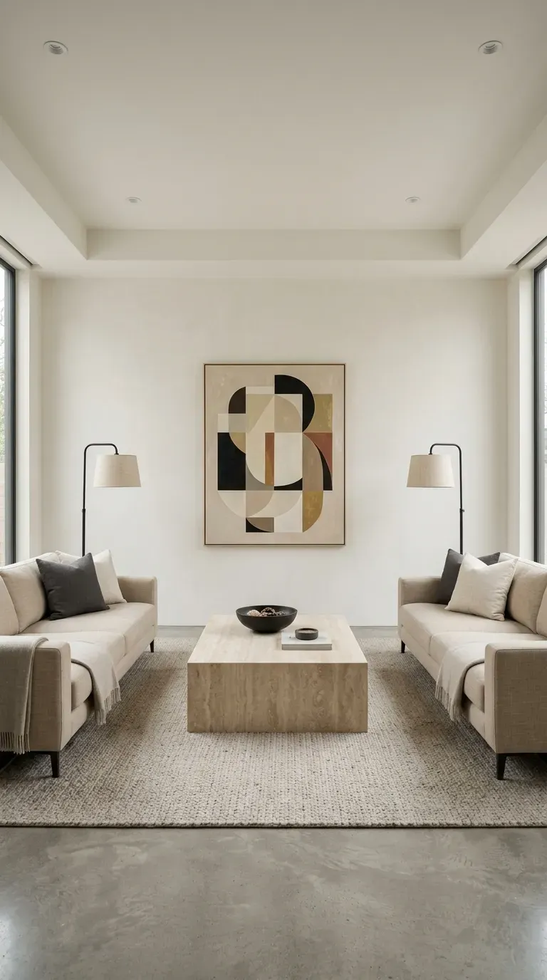 16 Genius Minimalist Living Room Ideas You Need to Try 14 Perfectly symmetrical living room layout with two matching sofas