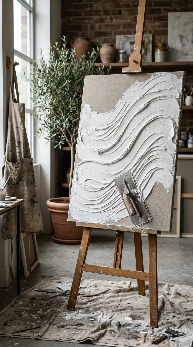 12 Aesthetic Craft Night Ideas for a Dreamy Evening 5 Abstract textured canvas art with thick plaster swoops