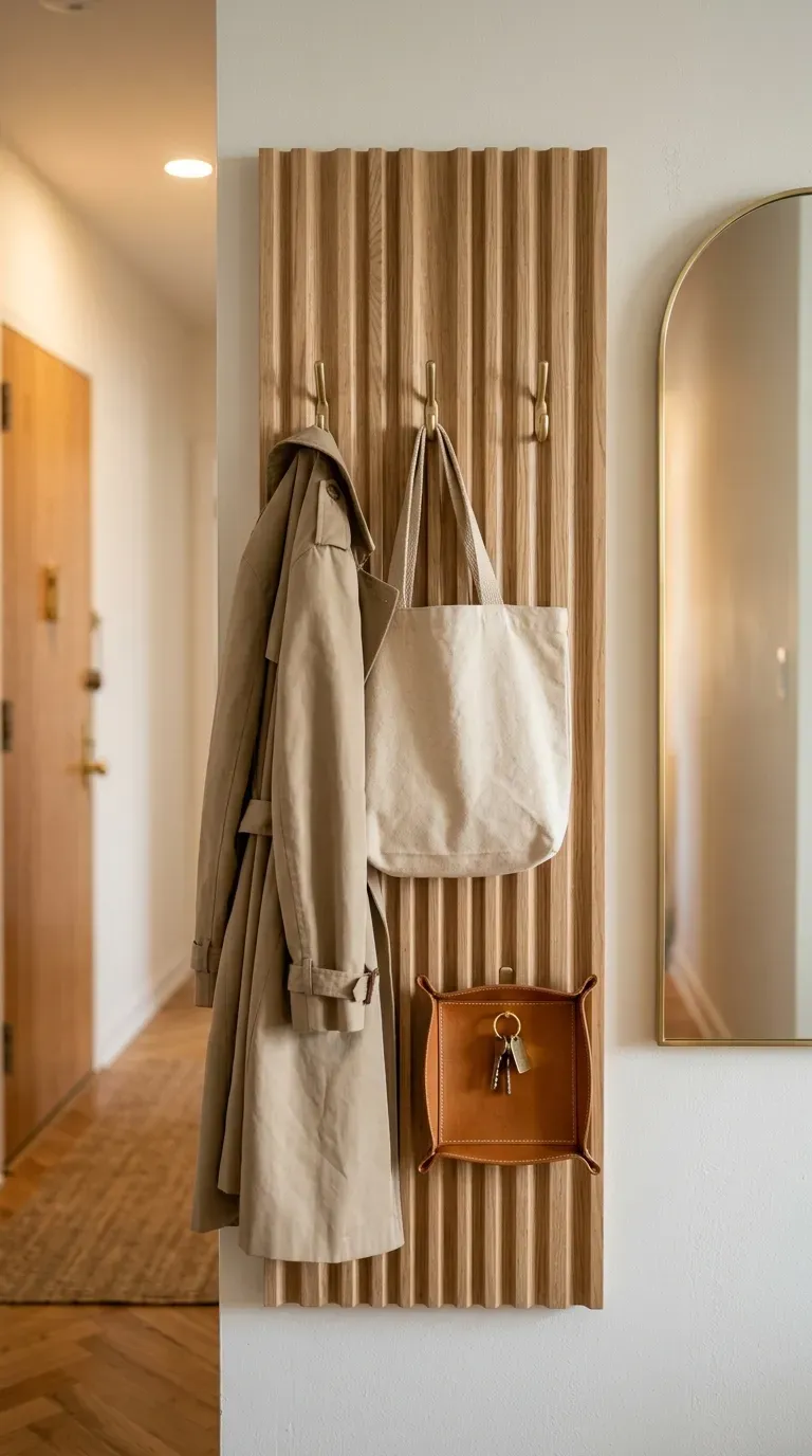 12 Genius One Bedroom Apartment Ideas That Maximize Space 12 slim vertical fluted oak entry drop zone with brass coat hooks and leather catchall