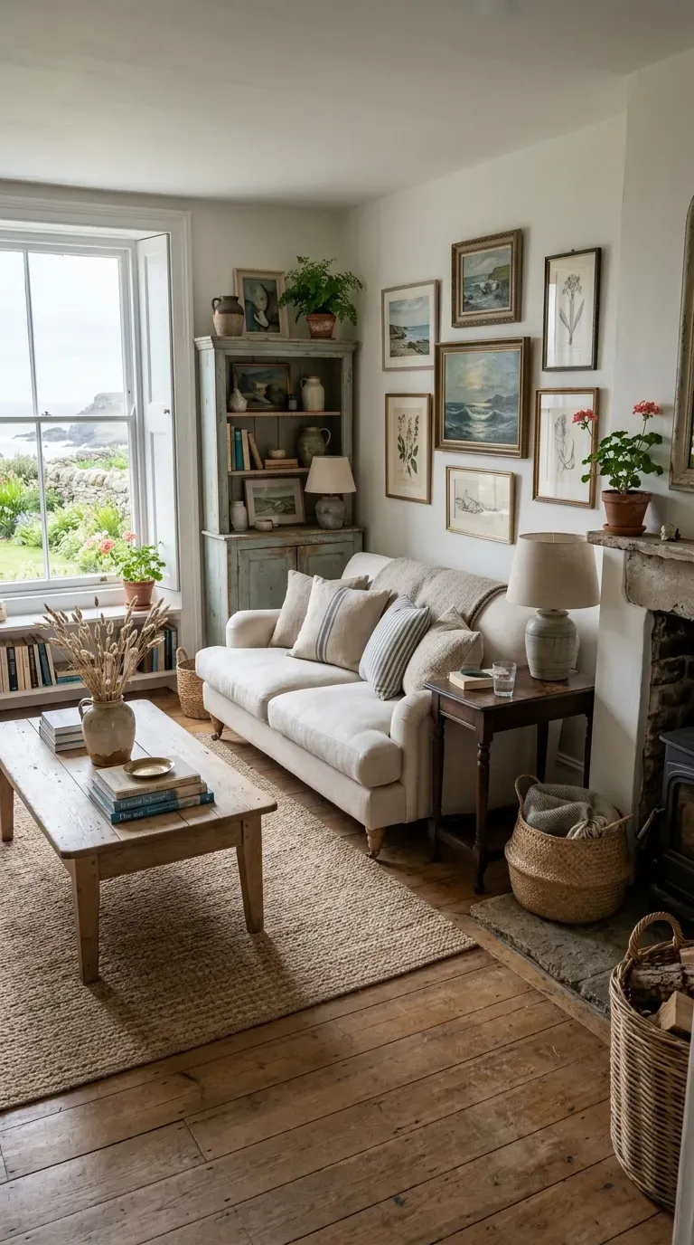 Coastal Cottage Design: 10 Stylish Ideas to Create a Relaxed Seaside Home 10 Coastal cottage living room combining vintage furniture with modern neutral decor and natural materials.