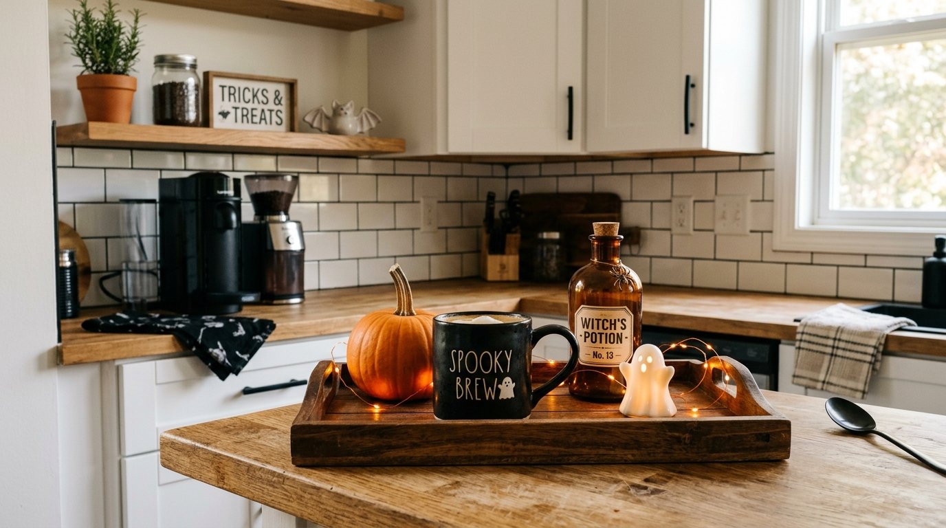 Halloween coffee station in kitchen 202609041453
